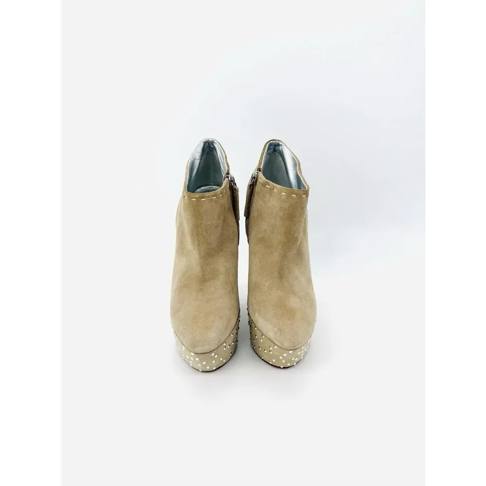 Giuseppe Zanotti Studded Platform Bootie Ankle Boots EU 39.5 US 9.5 Beige Suede